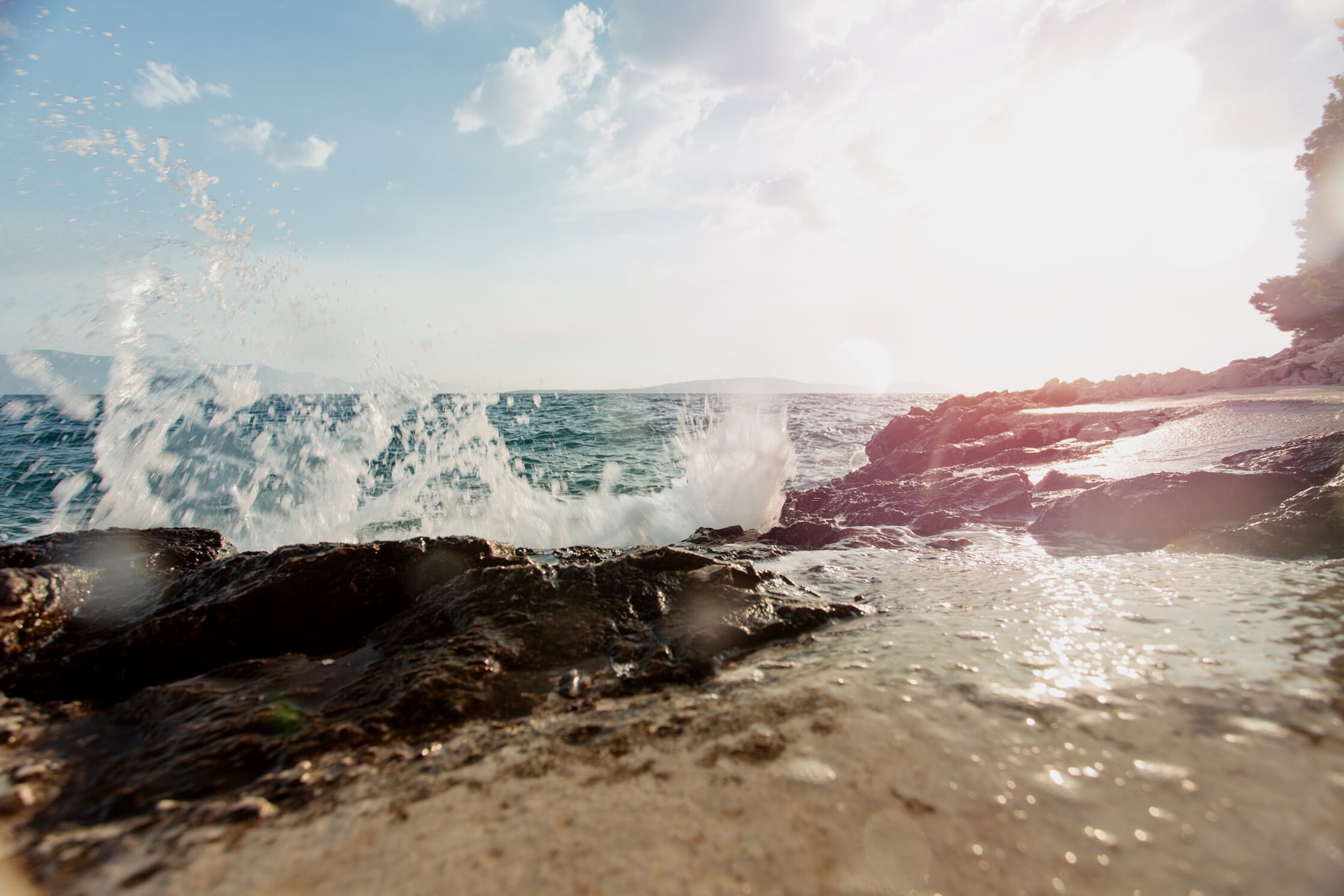 Waves splashing over the rocks at Adriatic coast